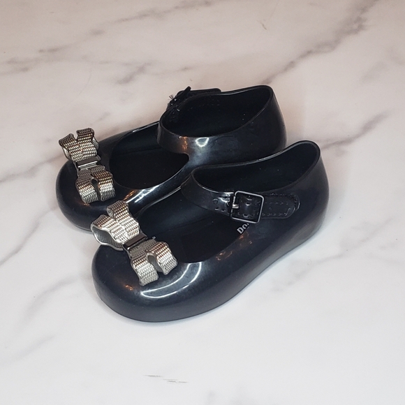 NEW Mini Melissa MINI DORA II Mary Jane Adjustable Shoes Size 5 BLACK/SILVER - Picture 1 of 6